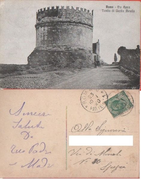 Roma. Via Appia. Tomba di Cecilia Metella. Viaggiata 1920