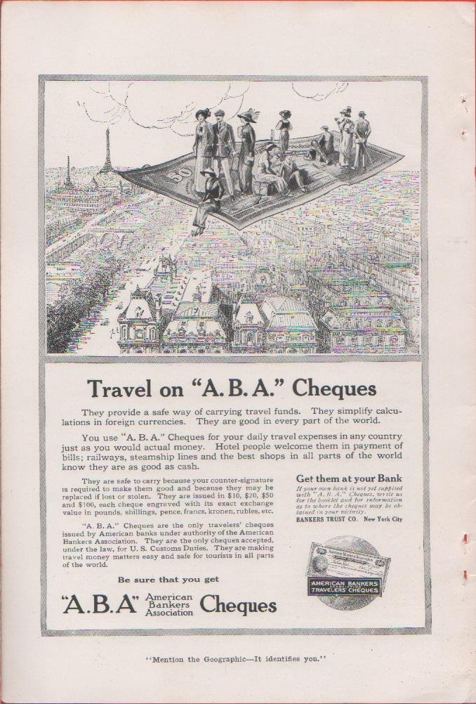 A.B.A. Cheques. American Bankers Association. Pubblicità 1914