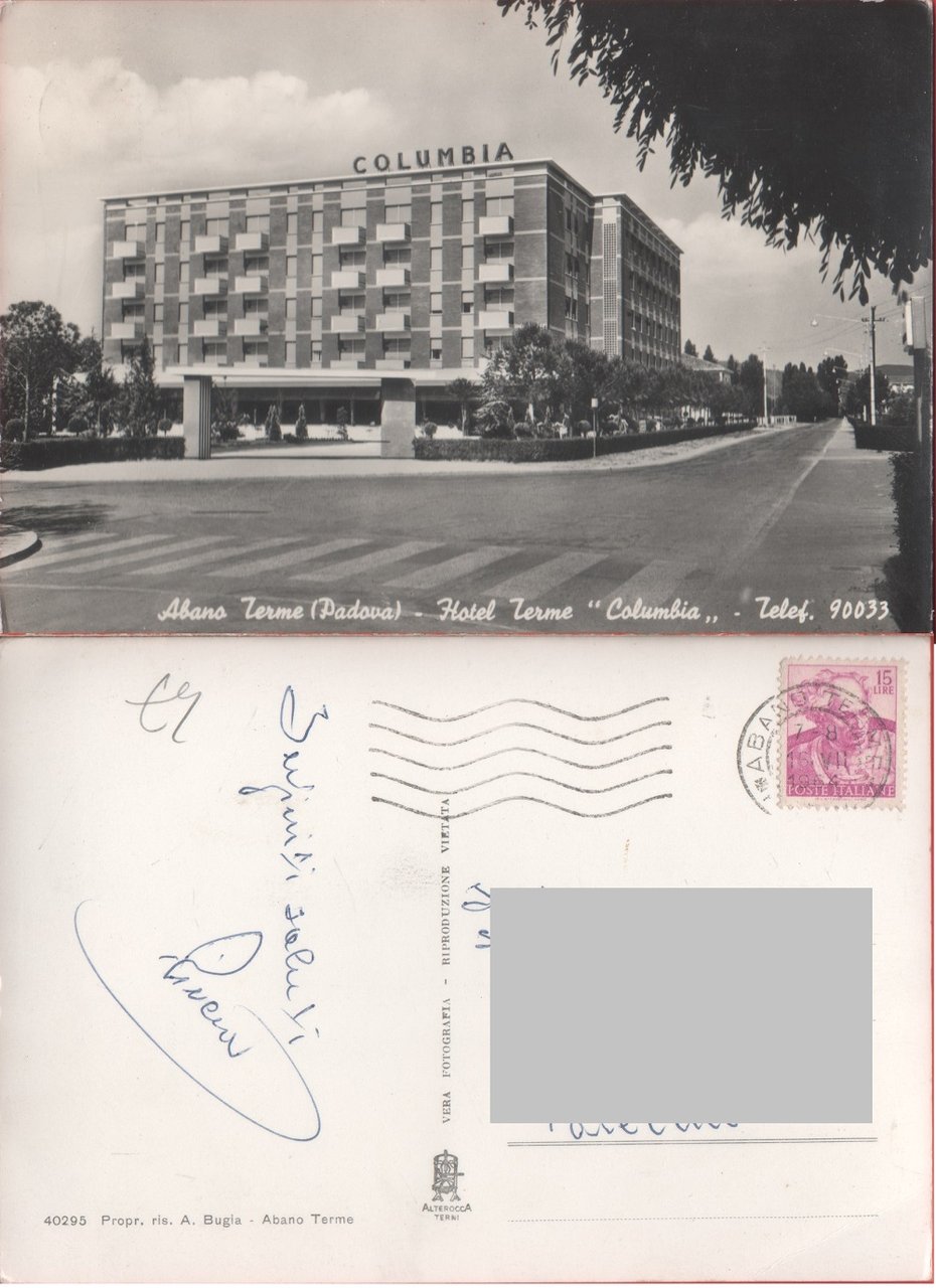 Abano Terme. Hotel Terme Columbia. Viaggiata 1964