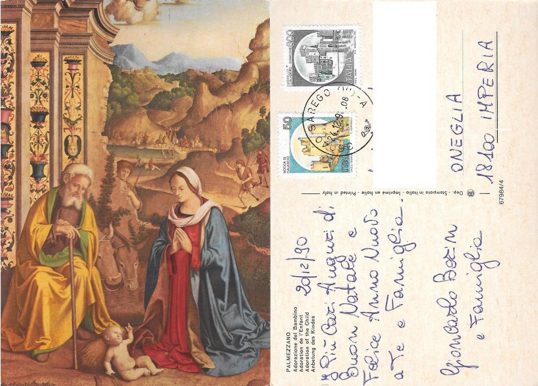 Adorazione del Bambino (Marco Palmezzano). viaggiata 1990