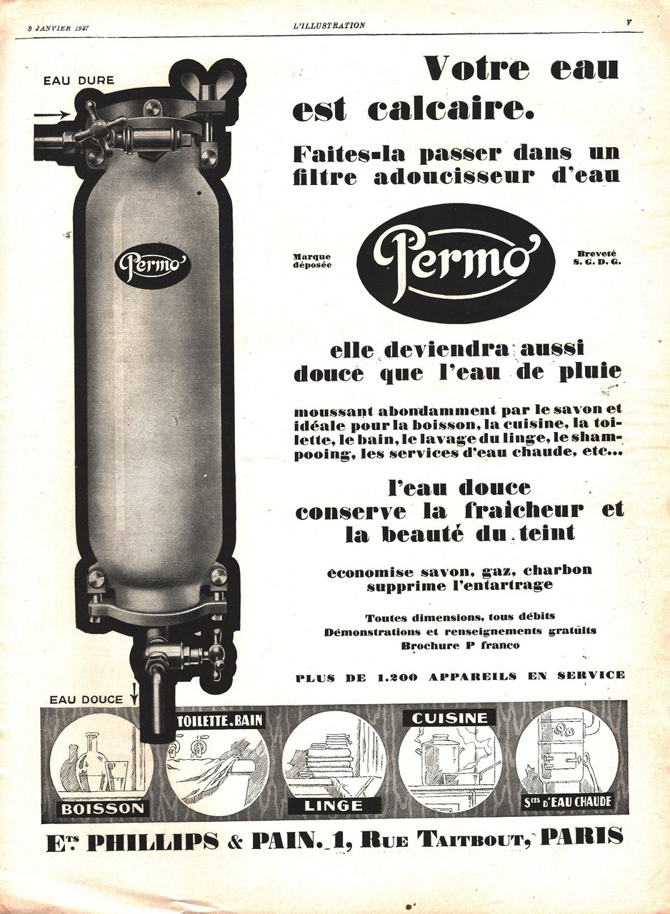 Adoucisseur d'eau Permo. Advertising 1926