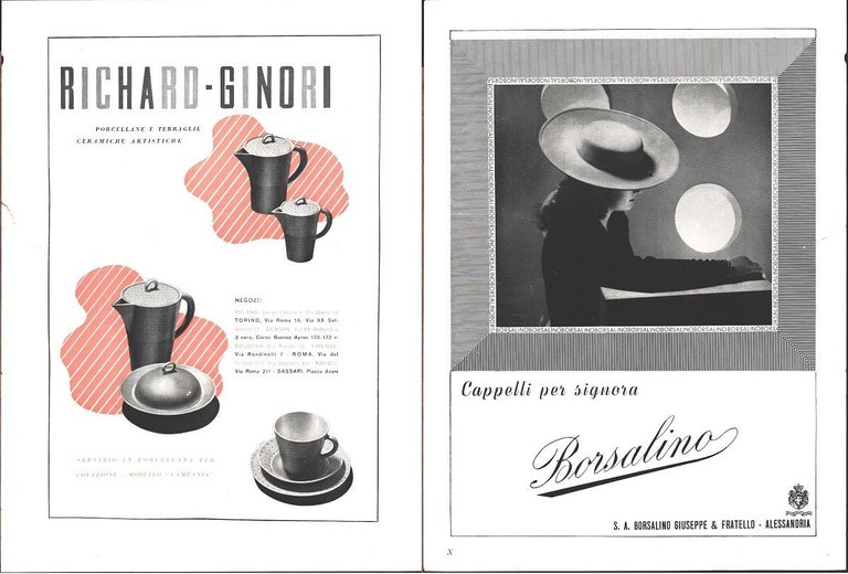Advertising - Cappelli per signora Borsalino - Richard Ginori - Pubblicità 1941