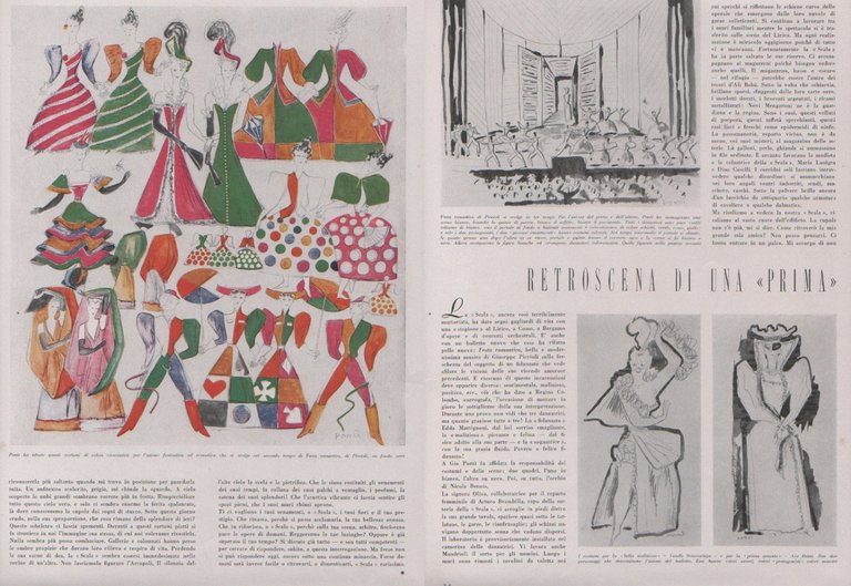 Advertising - Due pagine di bozzetti per La Scala di Giò Ponti. Rivista 1944
