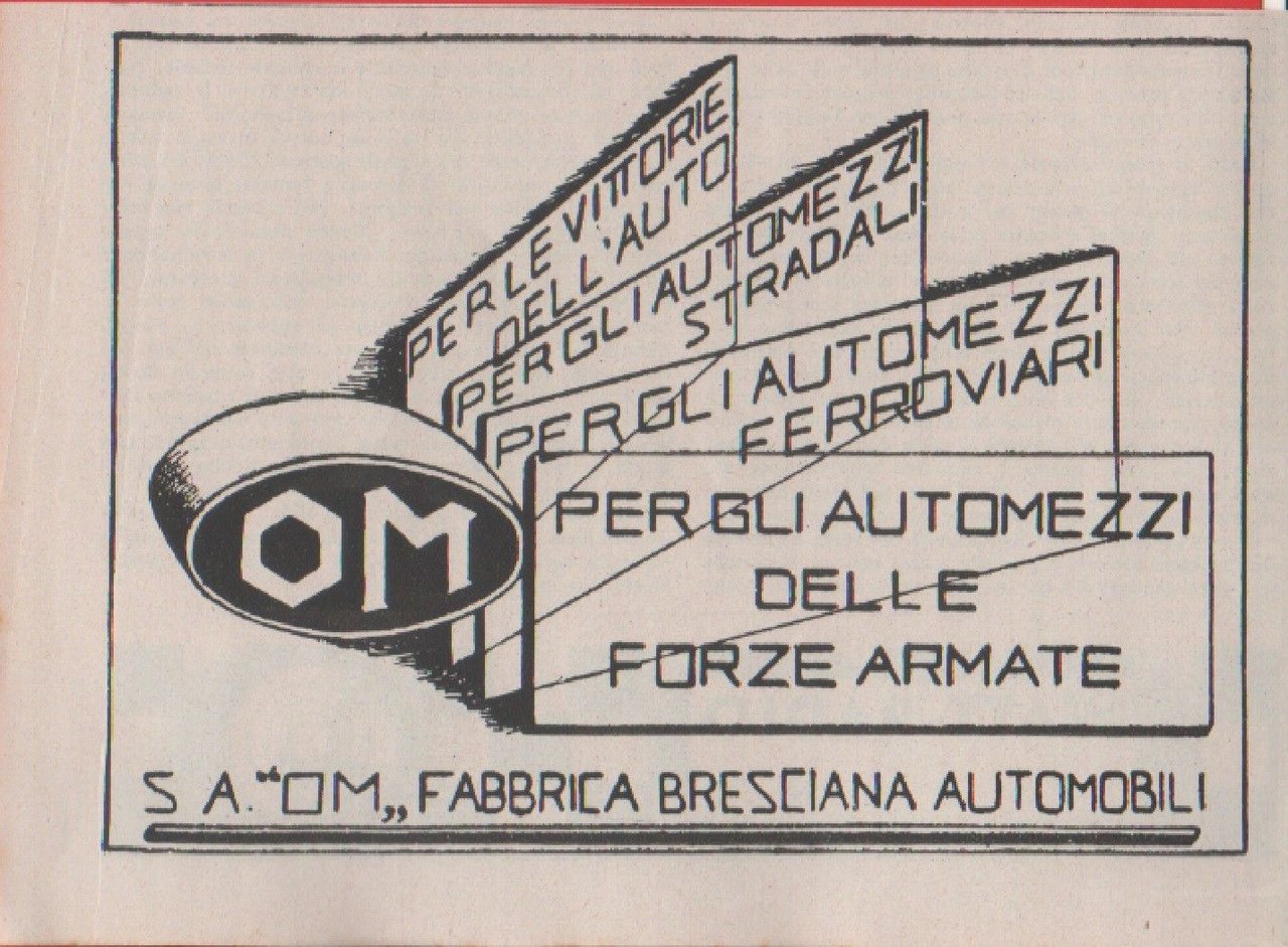 Advertising - OM. Fabbrica Bresciana Automobili - Pubblicità 1938