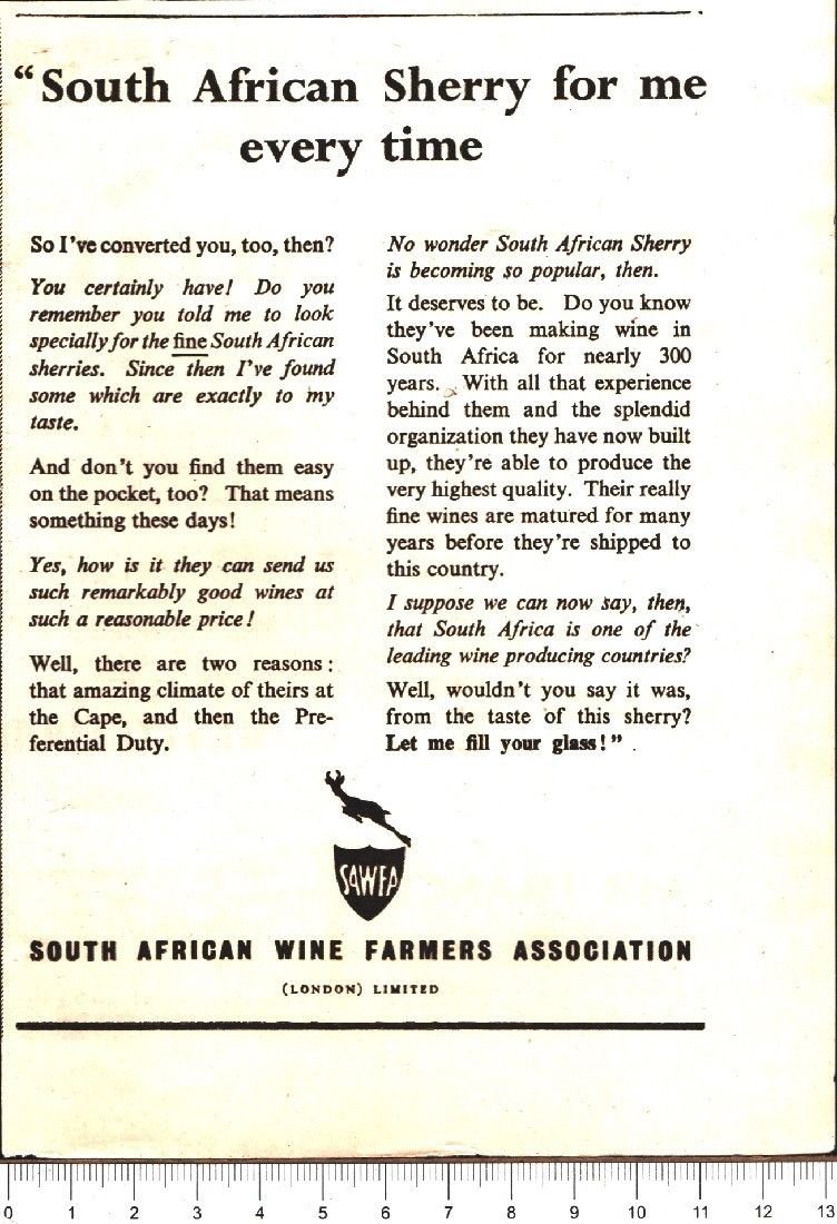 Advertising - South African Wine Farmers Association - 1951