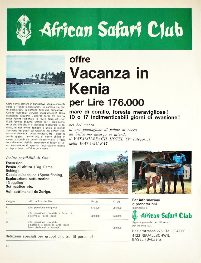 Africa Safari CLub. Basel. Advertising 1969