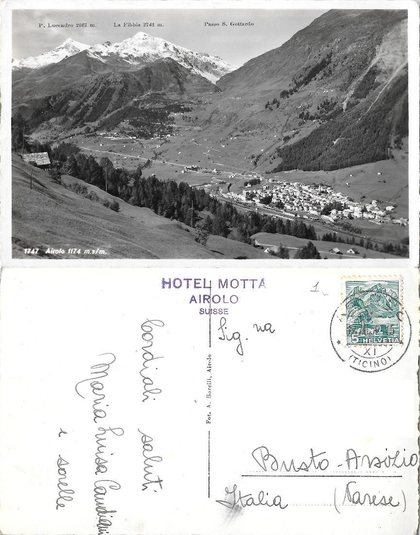 Airolo. Timbro Hotel Motta. Viaggiata 1959