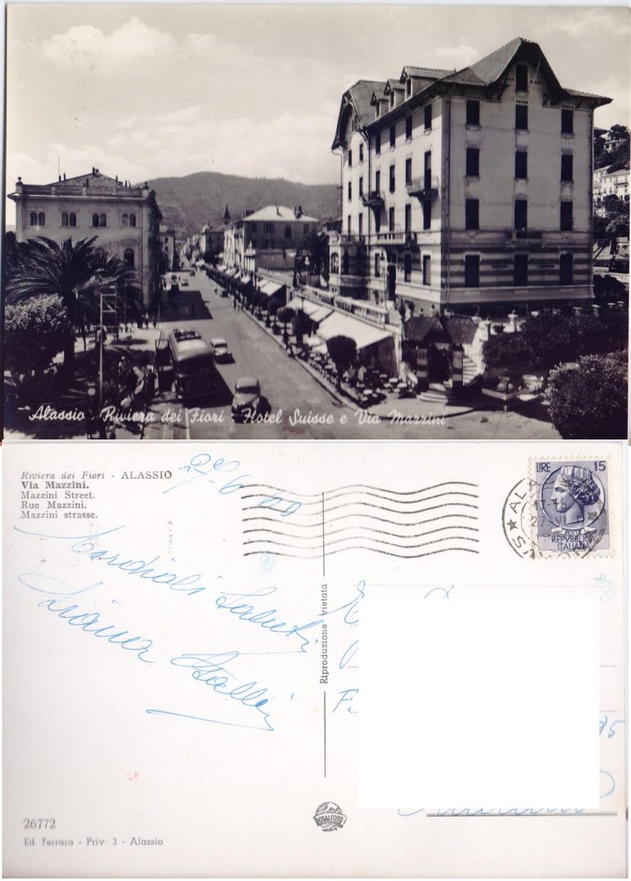 Alassio. Hotel Suisse e Via Mazzini. Viaggiata 1960