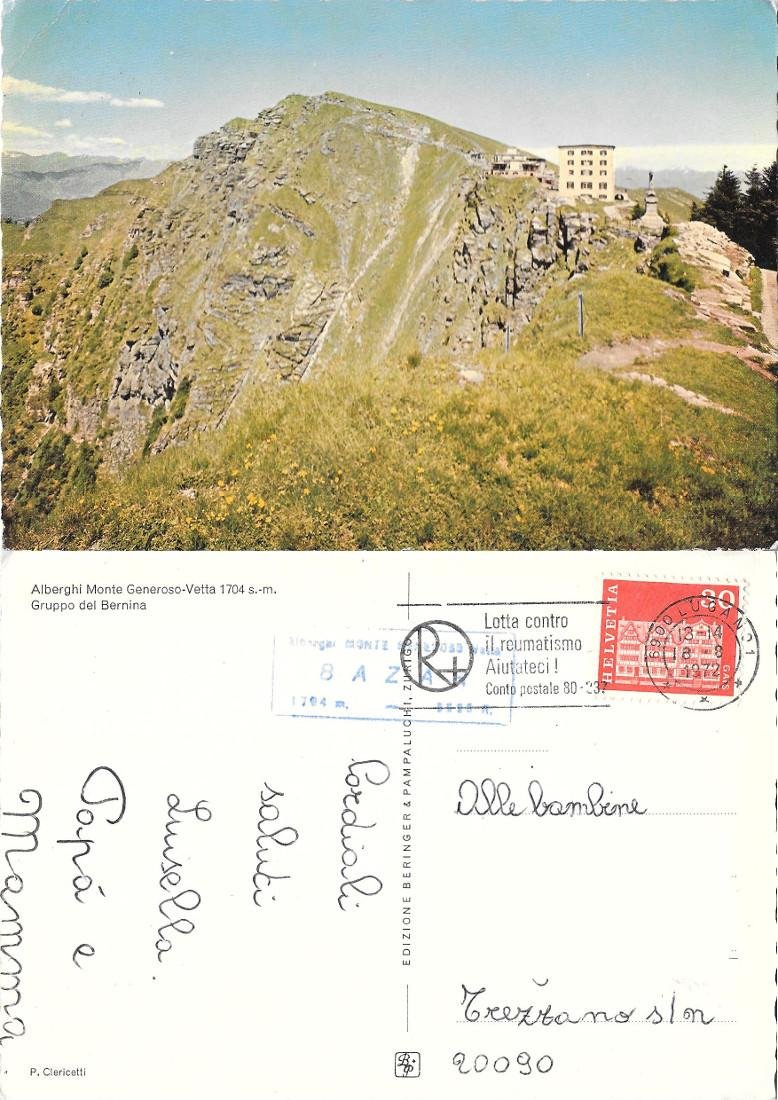 Alberghi monte Genereso-Vetta. Gruppo del Bernina. Viaggiata 1972