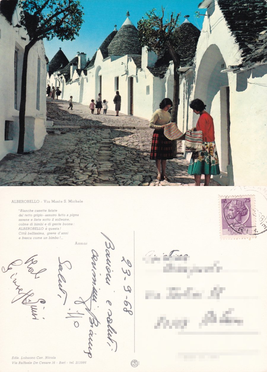 Alberobello (BA).Via Monte S. Michele Viaggiata 1968
