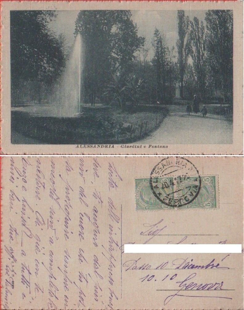 Alessandria. Giardine e Fontana. Viaggiata 1917