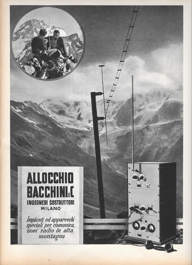 Alocchio Bacchini &amp; C. Radio per alta montagna/Westinghouse. Advertising 1936