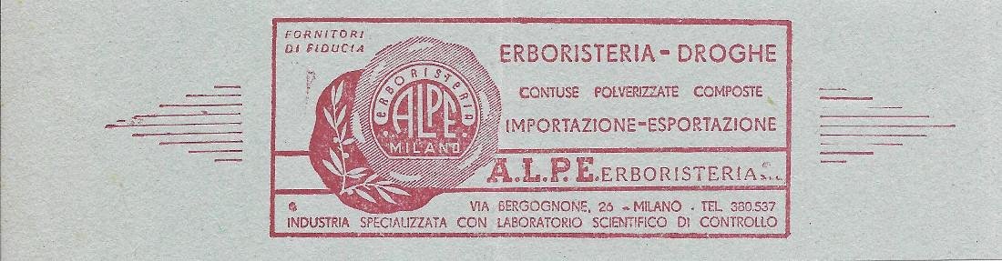 ALPE Erboristeria. Milano. Pubblicità 1948
