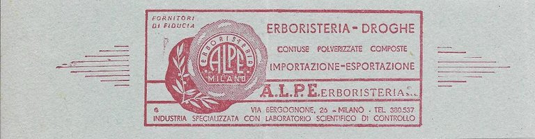 ALPE Erboristeria. Milano. Pubblicità 1948