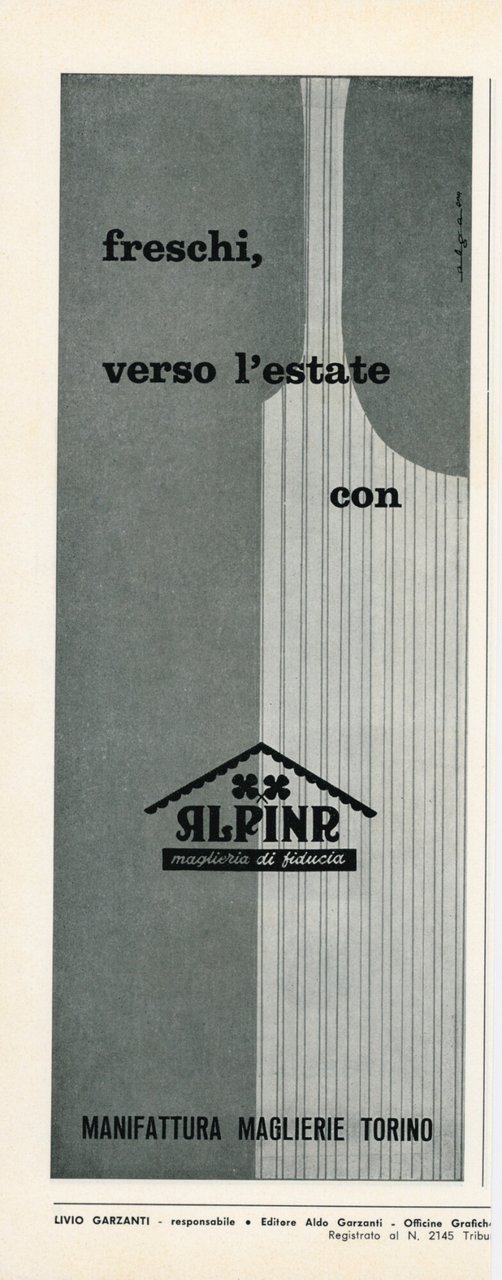 Alpina. Manifattura Maglierie Torino. Advertising 1962