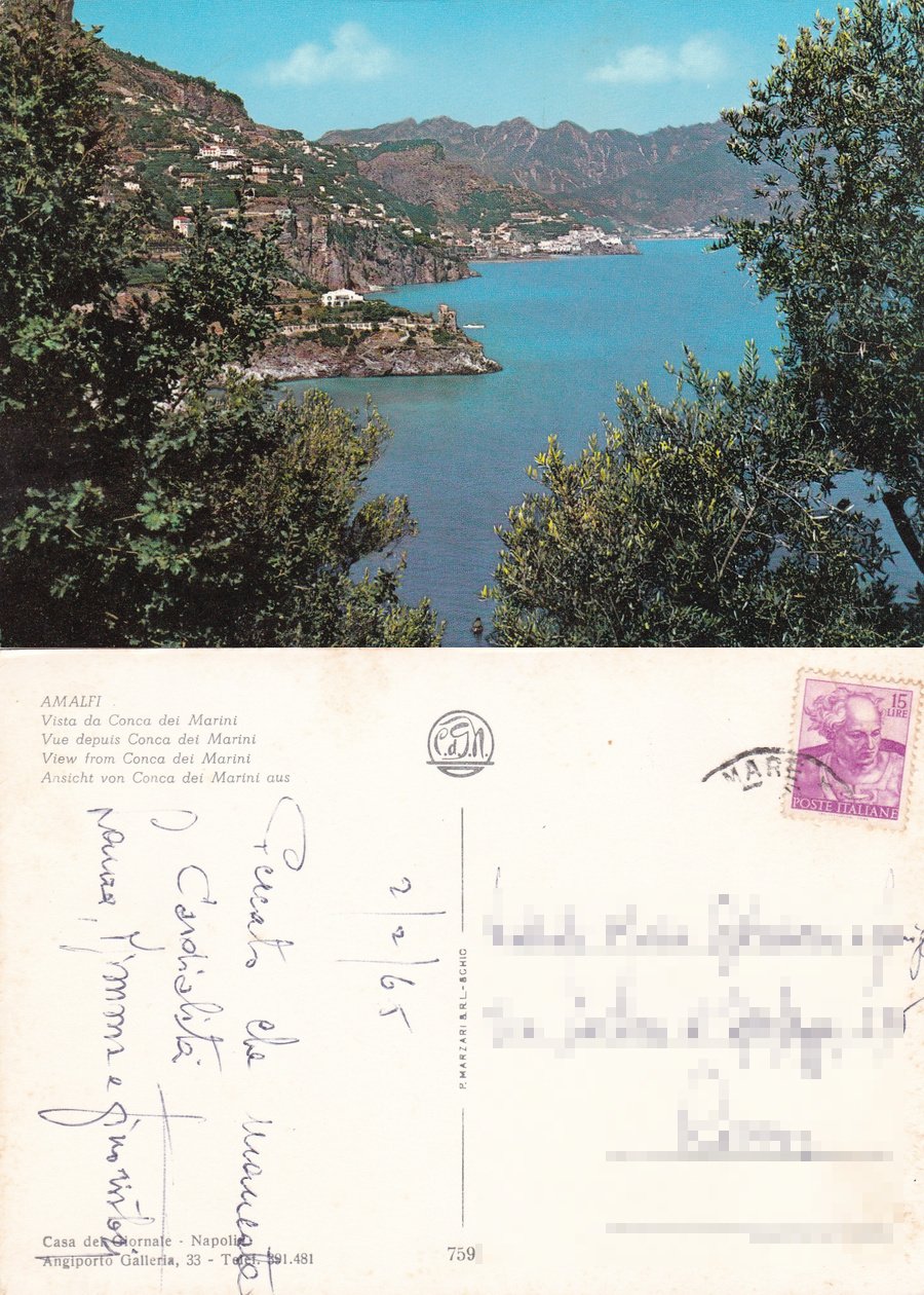 Amalfi. Vista da Conca dei Marini. Viaggiata 1965