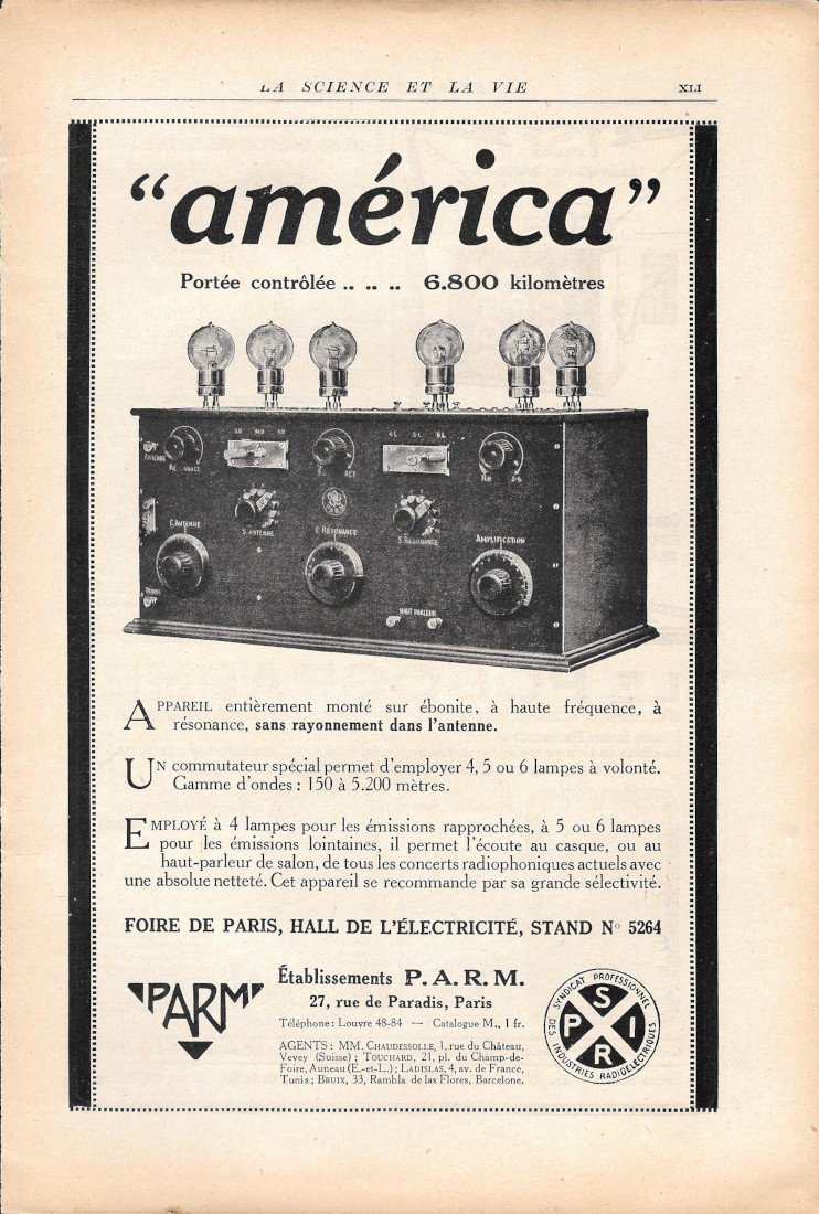 America, portee controlee, 6.800 km. Etablissements PARM - Advertising 1920