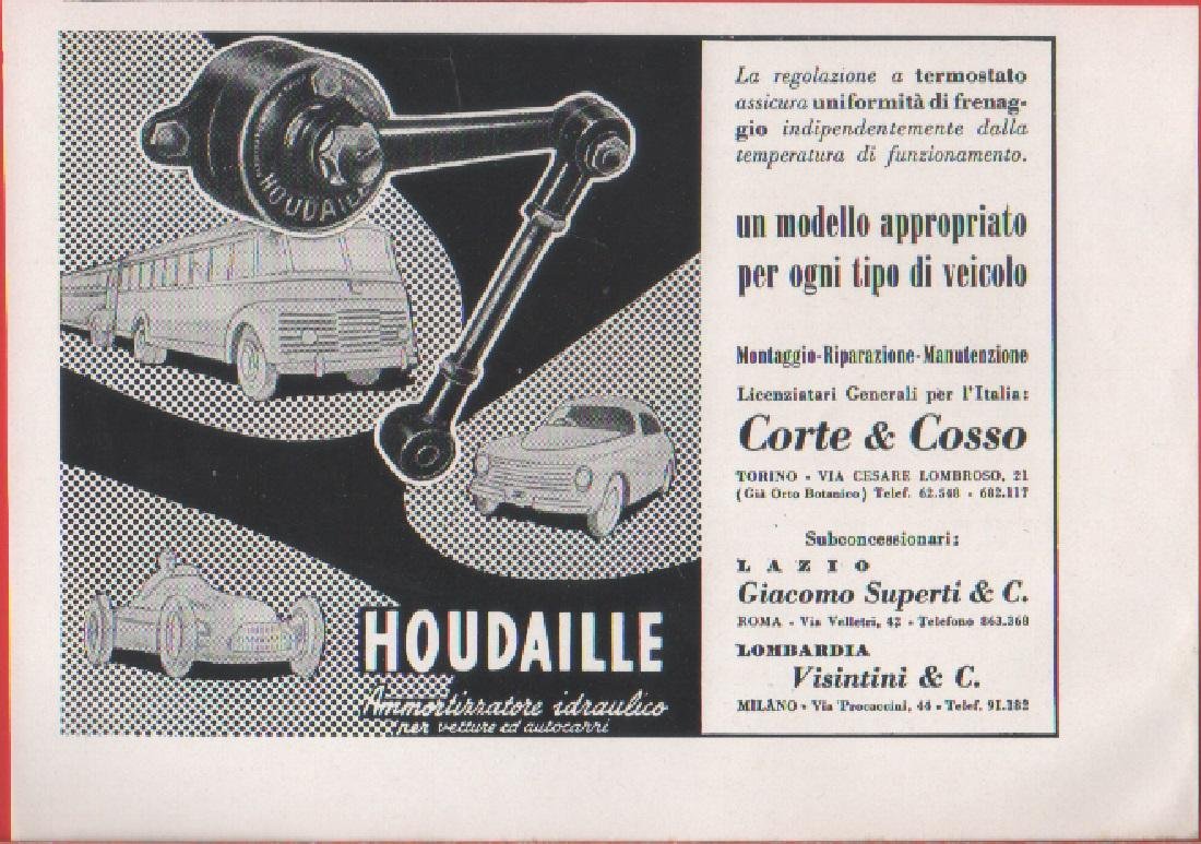 Ammortizzatore idraulico Houdaille. Pubblicita 1959