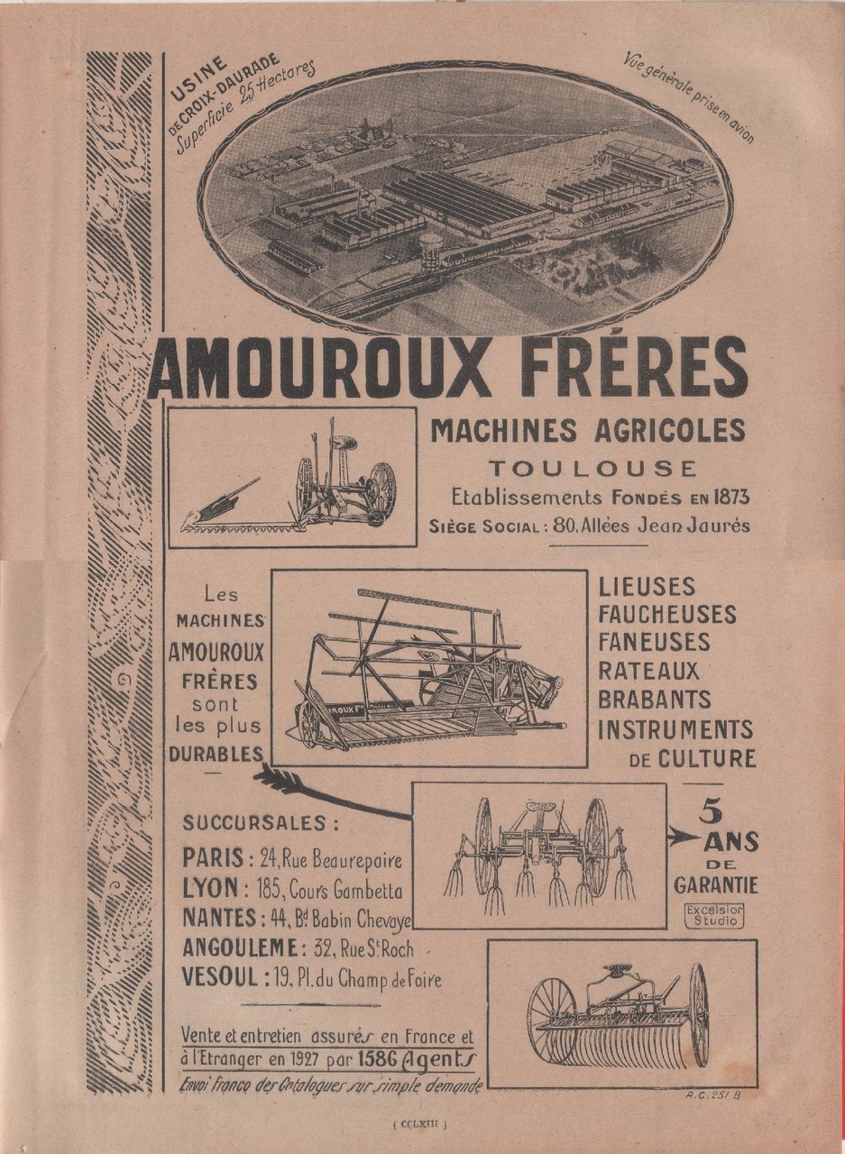 Amouroux freres machines agricoles Toulouse. Advertising 1928