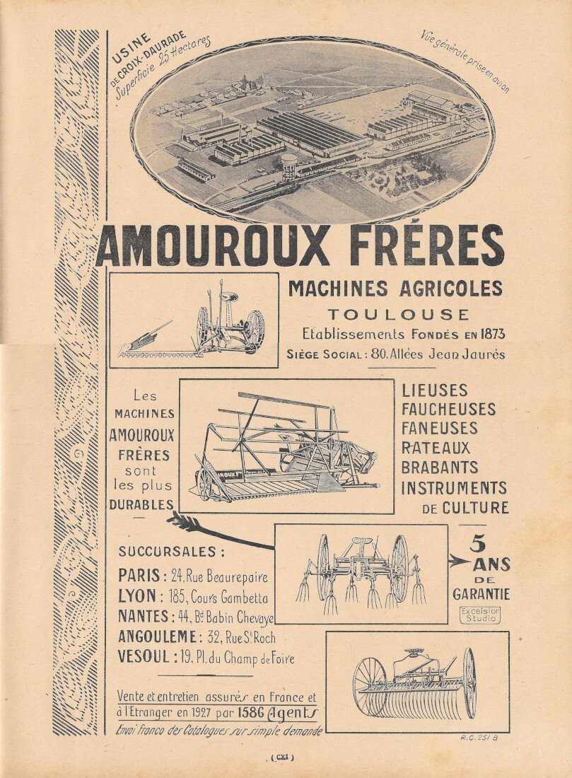 Amouroux Fréres Toulouse. Machines agricoles - Advertising 1928