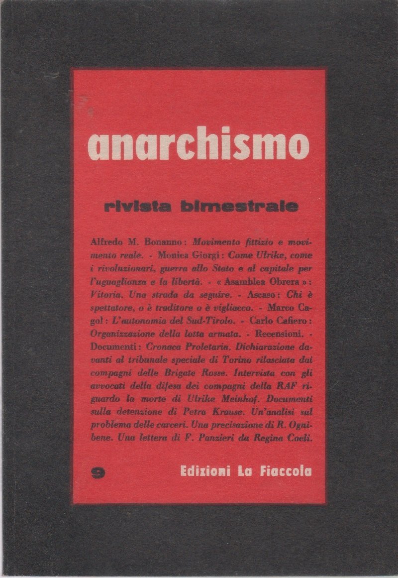 Anarchismo. Rivista bimestrale. n. 9. Anno II. 1976