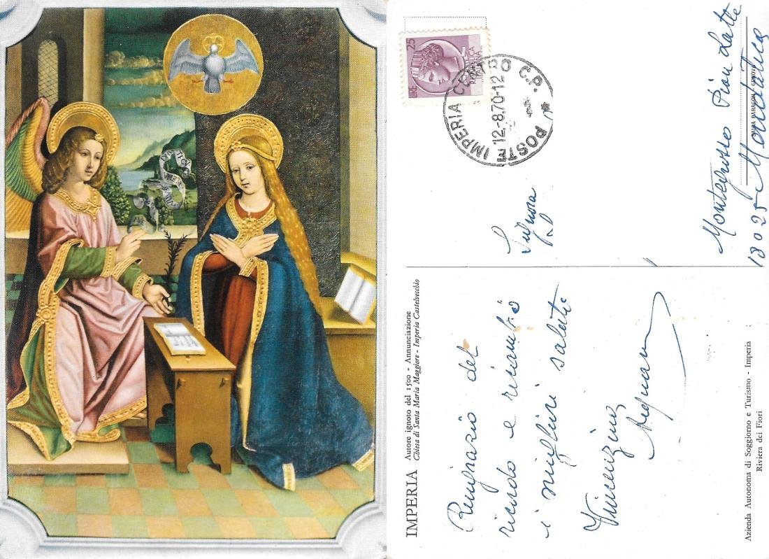 Annunciazione (ignoto 1500). Chiesa S. Maria Maggiore. Castelvecchio (IM). Viaggiata …