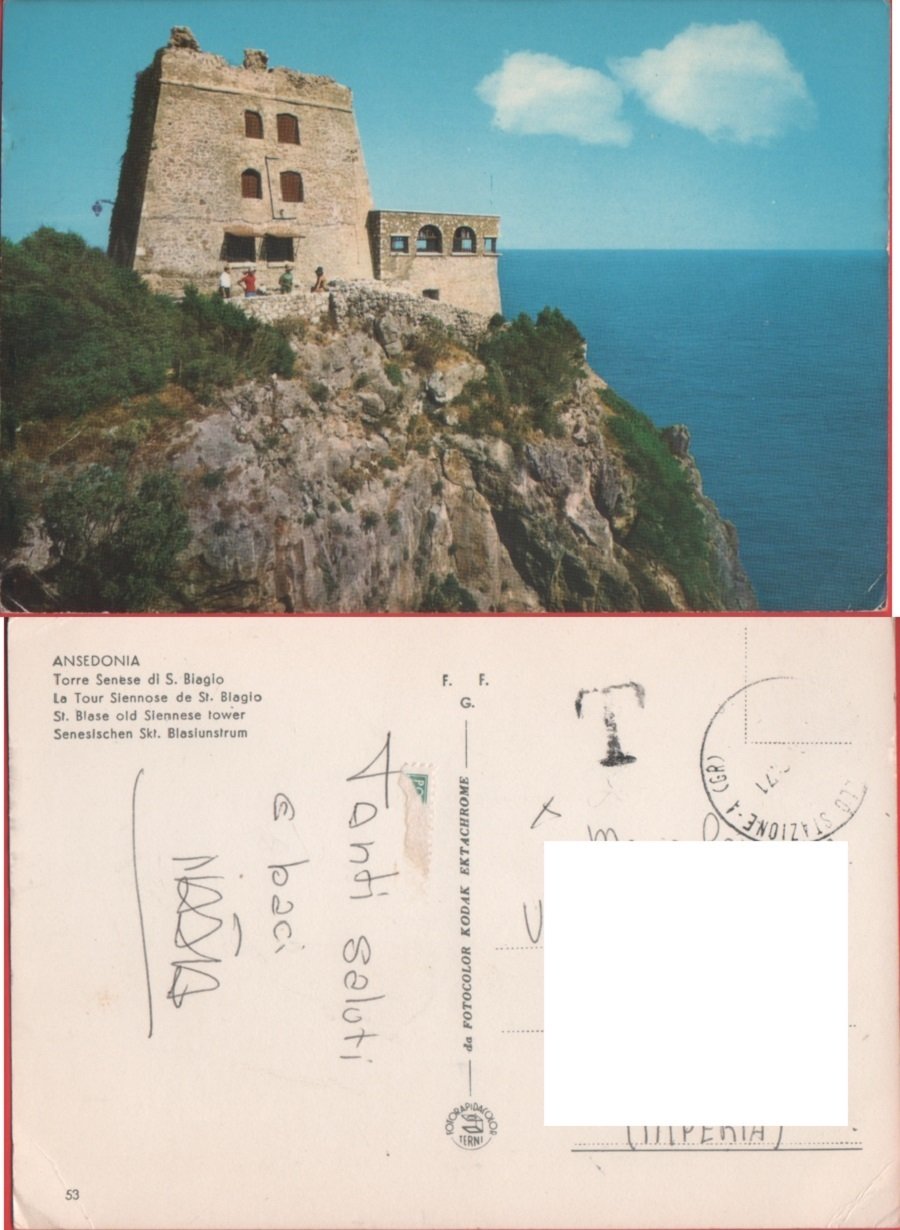 Ansedonia (GR). Torre Senese di S. Biagio. Viaggiata