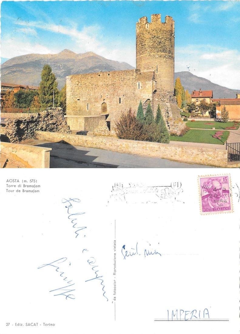 Aosta. Torre di Bramafam. viaggiata 1964