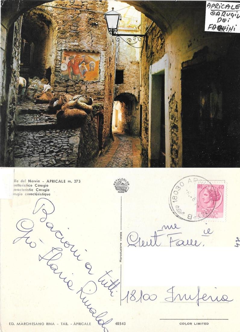 Apricale (IM). Caratteristico Carugio. Viaggiata 1974