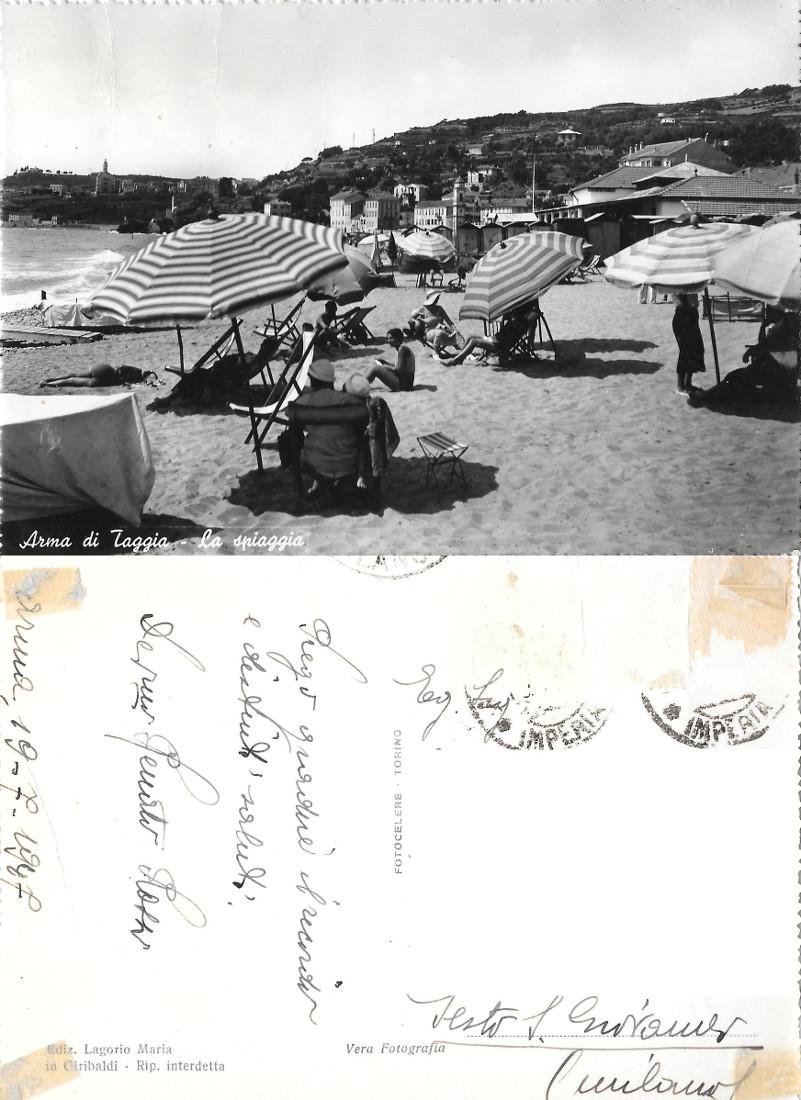 Arma di Taggia. La spiaggia. Viaggiata 1947