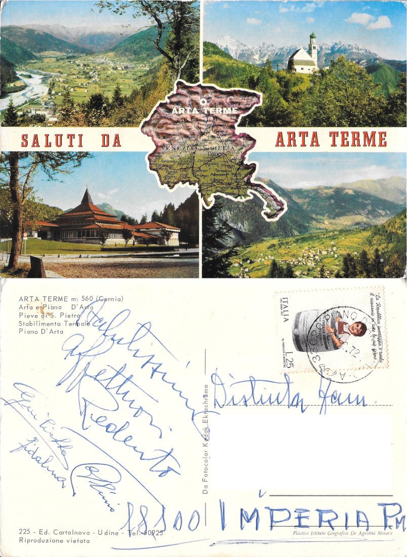 Arta Terme. Saluti. Viaggiata 1972