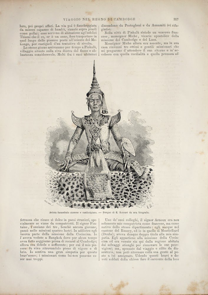 Artista funambulo siamese e cambogiano/Missone cattolica a Pinhalù (Cambogia). Stampa …