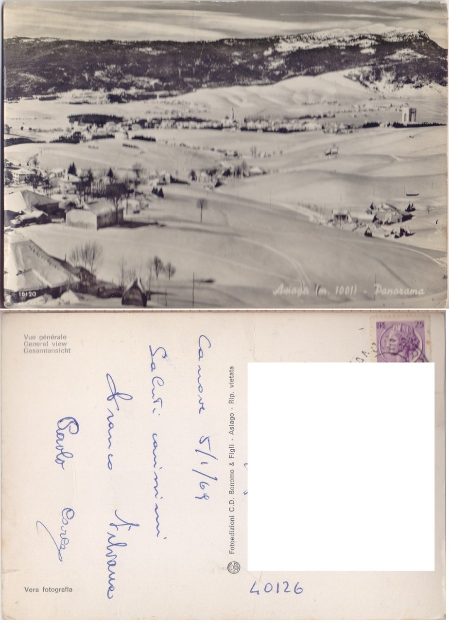 Asiago (VI). Panorama. Viaggiata 1969