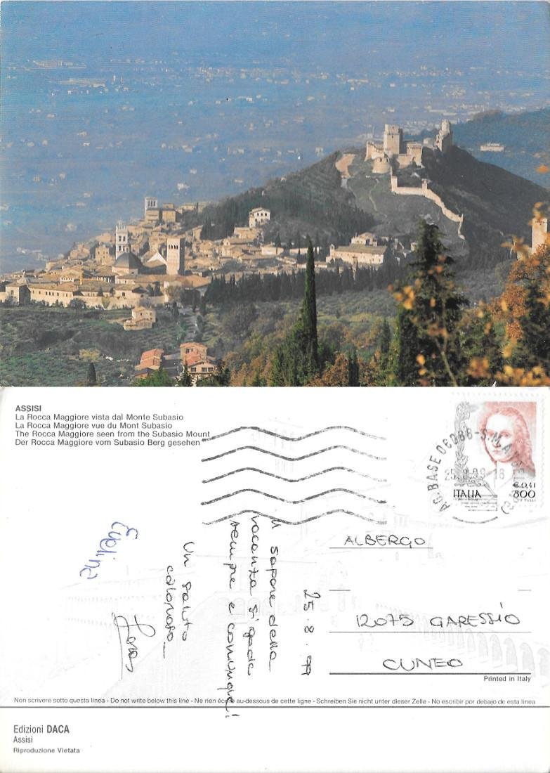 Assisi. La Rocca Maggiore vista dal Monte Subasio. Viaggiata 1999