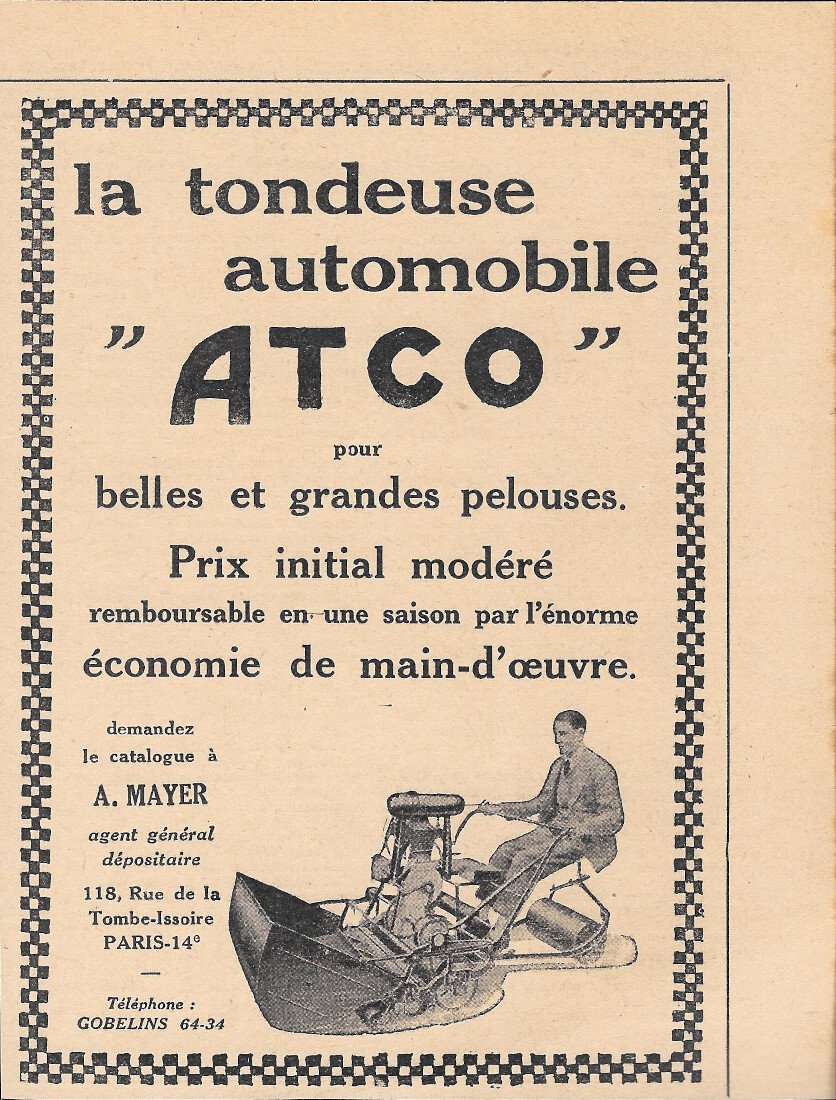 ATCO la tondeuse automobile - Advertising 1928