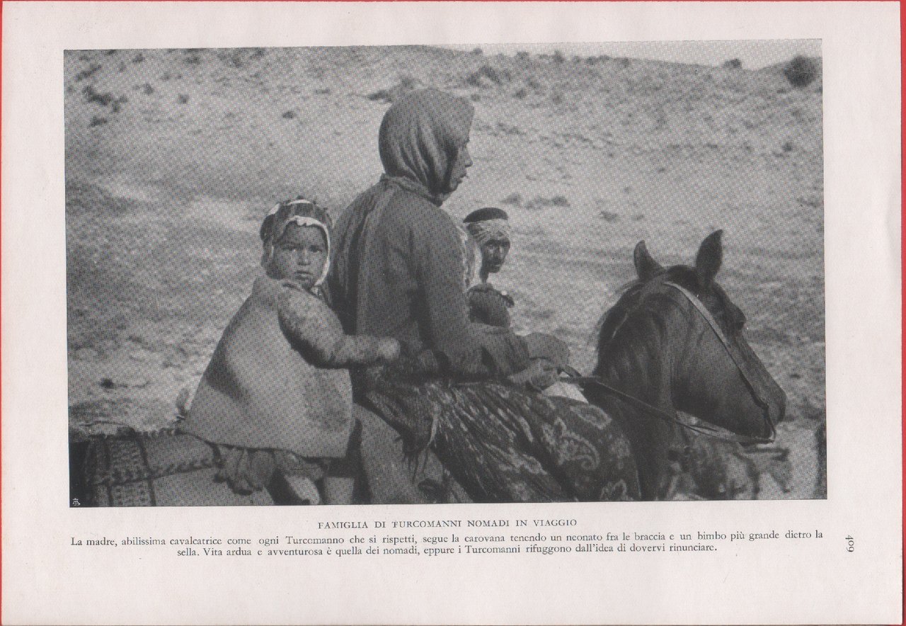 Atrek. Famiglia di turcomanni nomadi in viaggio. Immagine 1937