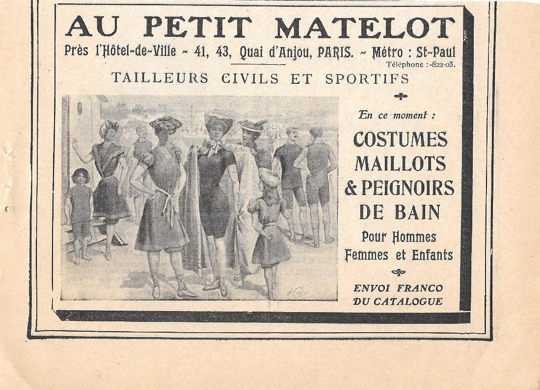Au Petit Matelot. Costumes, maillot &amp; peignoirs de bain. Pubblicita …