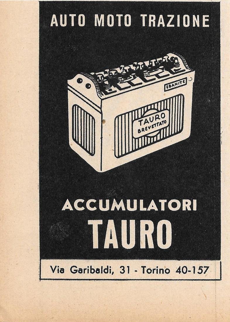 Auto moto trazione. Accumulatori Tauro. Advertising 1946