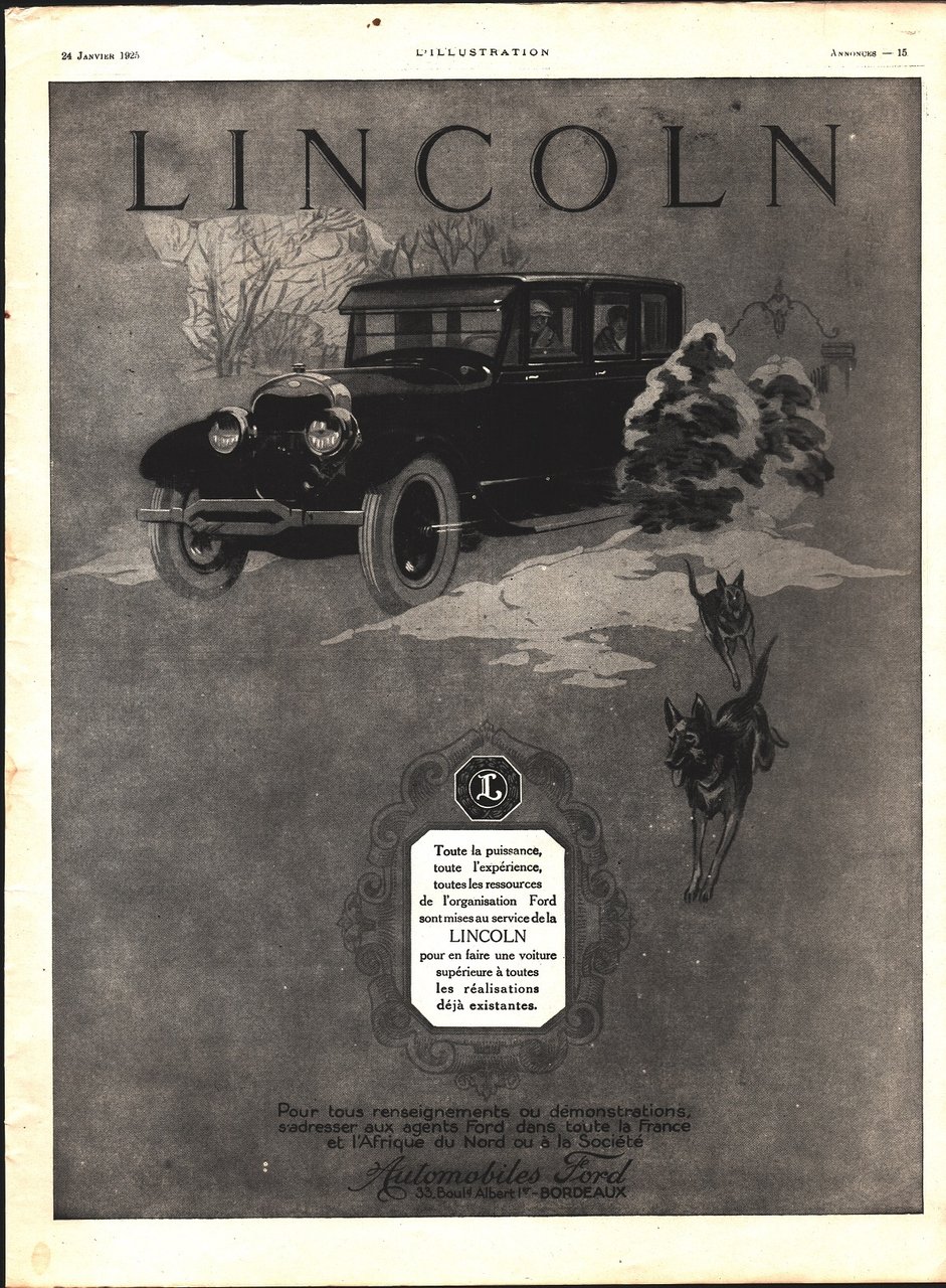 Automobiles Lincoln. Advertising 1925