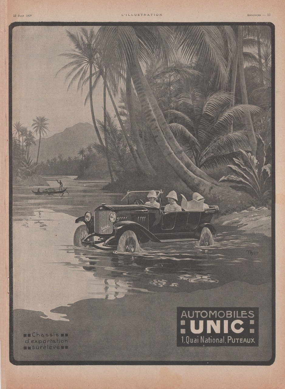 Automobiles Unic, chassis d'exportation surleve. Advertising 1920