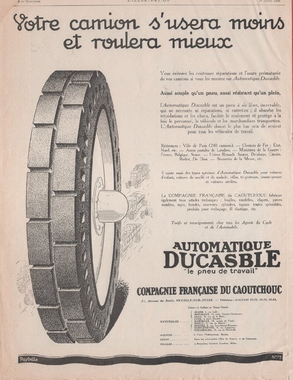 Automobiles Unic / Pneus Ducasble, Co.ie Francaise du Caoutchouc. Advertising …
