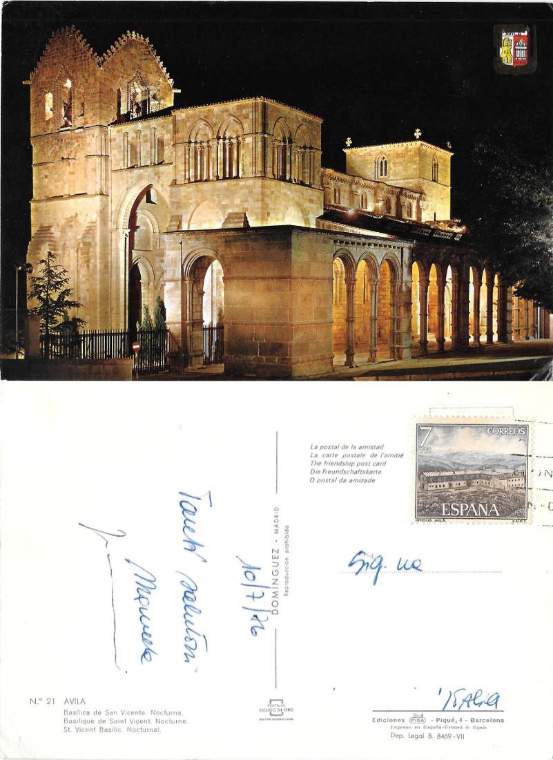 Avila (ESP). Basilica de San VIncente. Nocturna. Viaggiata 1976
