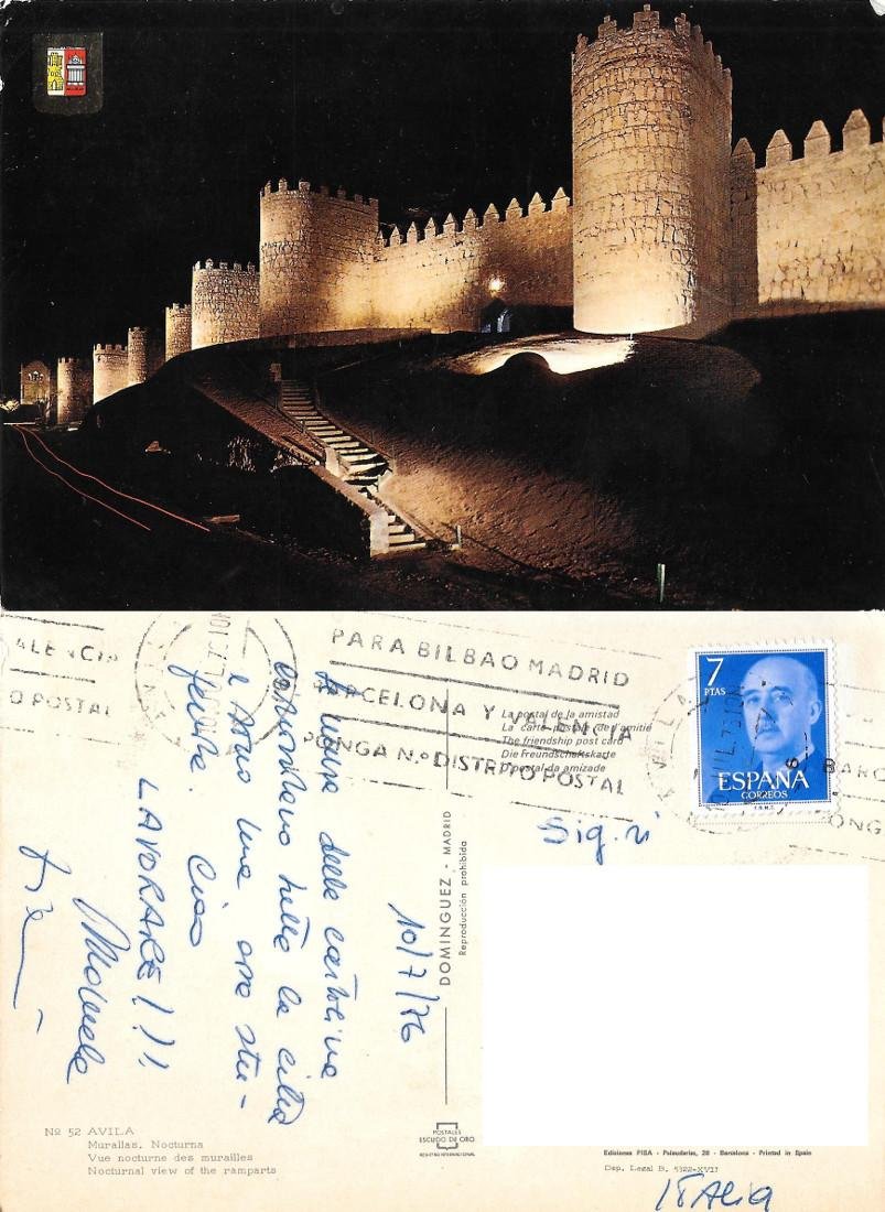 Avila. Murallas. Nocturna. viaggiata 1976