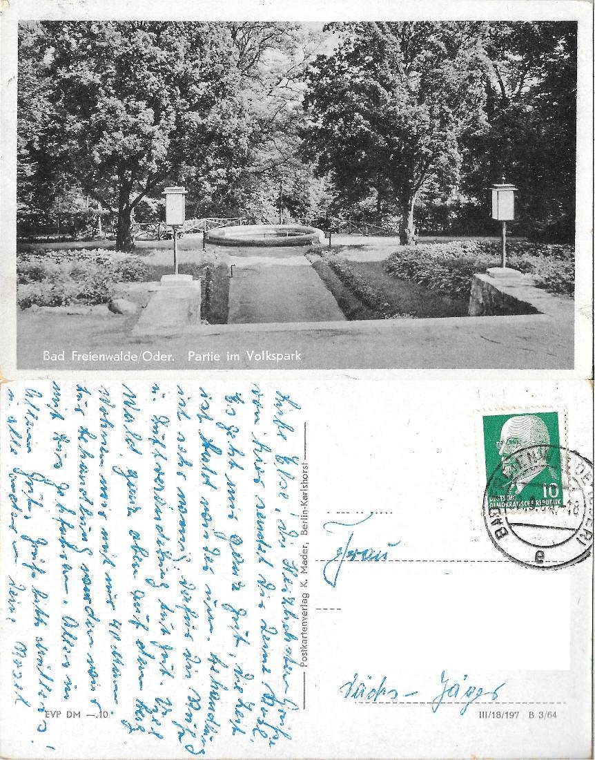 Bad Freienwalde Oder. Partie im Volkspark. Viaggiata 1964