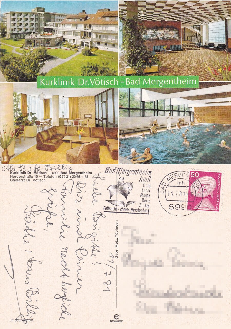 Bad Mergentheim. Kurklinik Dr. Votisch. Viaggiata 1981