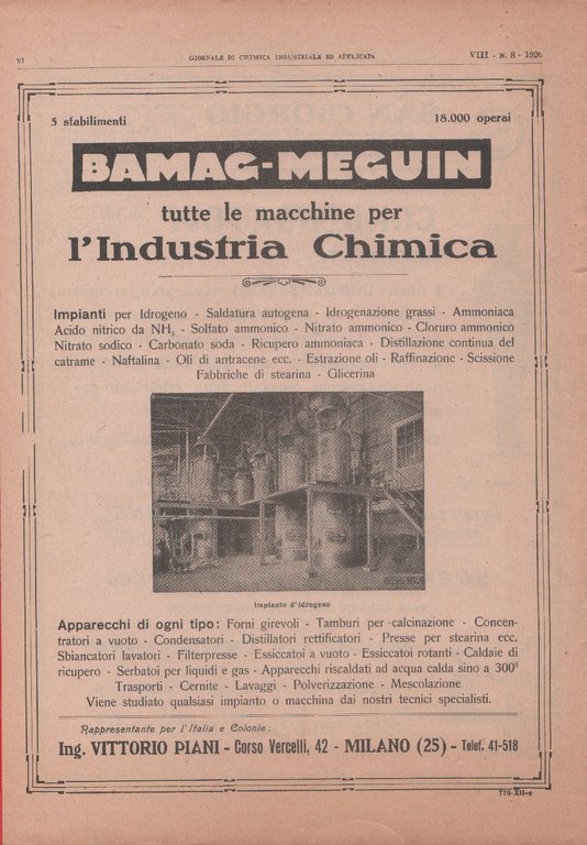 Bamag-Meguin. Macchine per l'industria chimica/San Giorgio. Genova. Advertising  1926