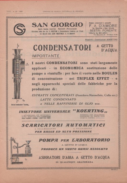 Bamag-Meguin. Macchine per l'industria chimica/San Giorgio. Genova. Advertising 1926