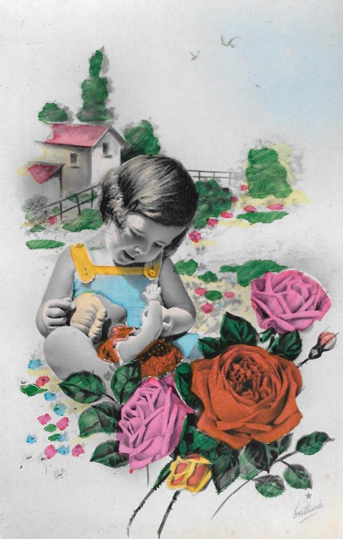 Bambina con Bambola. Non viaggiata, originale | Immagine principale