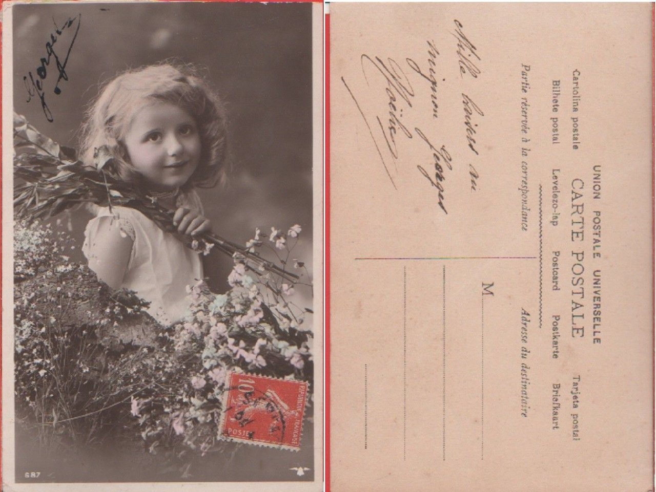 Bambina con fiori. Viaggiata primi '900