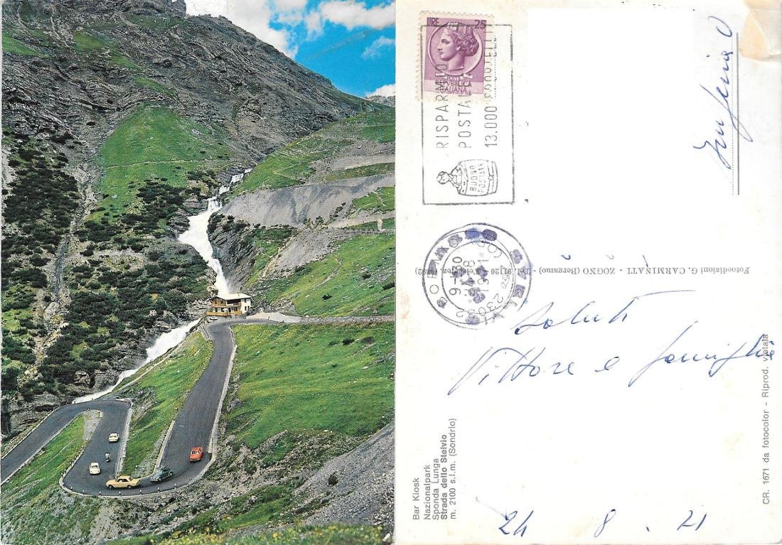 Bar Kiosk. Strada dello Stelvio. Viaggiata 1971. Auto
